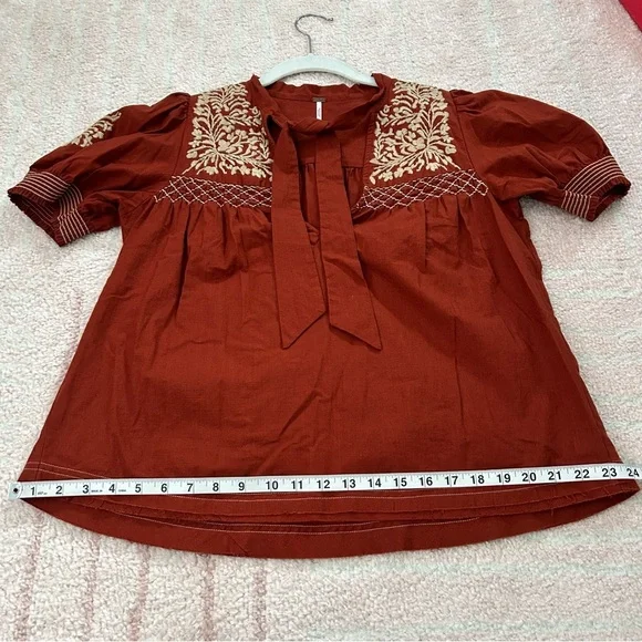 Free People Dreaming About You Baby Doll Blouse Embroidered Boho Size Small - Picture 10 of 13